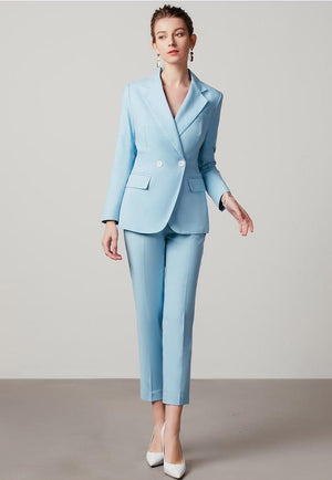 Blue Tailored V-Neck Blazer Suit