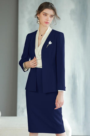Simple V-neck Skirt Suit - FashionByTeresa