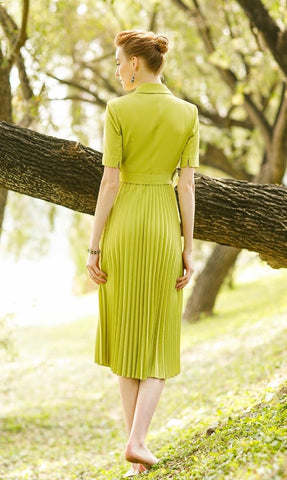 Lime Light Pleated Midi Dress