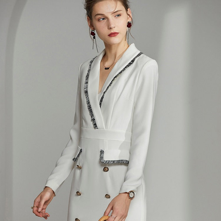 Elegant V-Neck Button Dress - FashionByTeresa