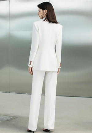 White Blazer with Orange Trim Pantsuit - FashionByTeresa
