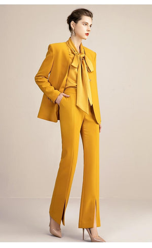 Yellow Single Button Pantsuits