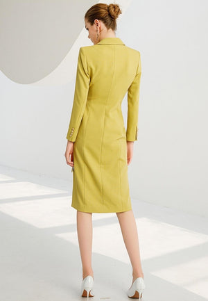 Olive Yellow Faux Wrap Shirt Dress - FashionByTeresa