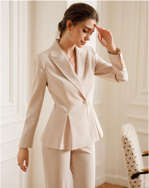 Beige Single Button Pantsuit and Skirtsuit - FashionByTeresa