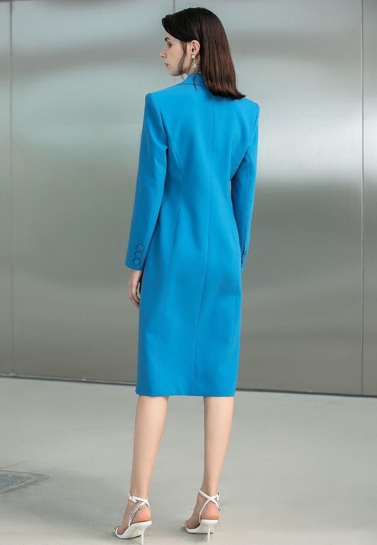 royal blue coat dress Royal Blue Faille Dress Coat with Turquoise Embroidered Border