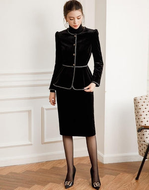 Black Peplum Jacket and Skirt Set - FashionByTeresa