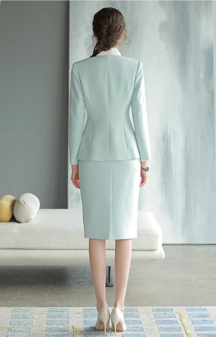 Simple V-neck Skirt Suit - FashionByTeresa