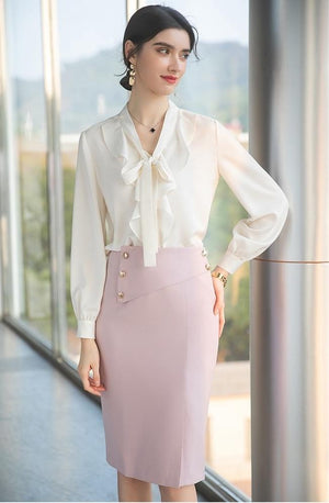 Neck Tie and Ruffle Skirt and Blouse - FashionByTeresa