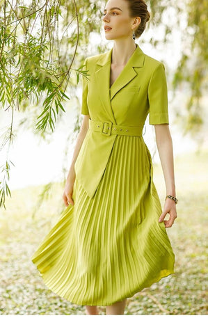 Lime Light Pleated Midi Dress