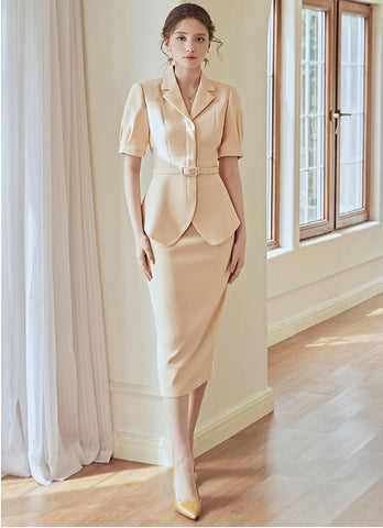 Elegant Beige Skirt and Blouse Set