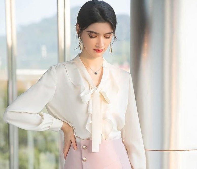 Neck Tie and Ruffle Skirt and Blouse - FashionByTeresa