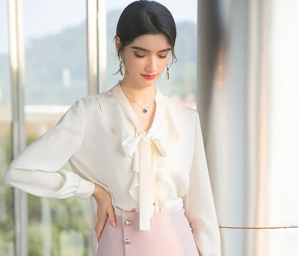 Perrine self-tie ruffled blouse & skirt matching set main image 1