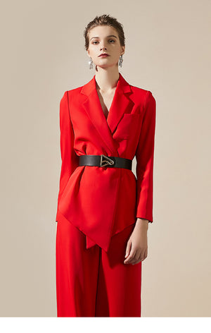 Red Wide Leg Belt Pant Suit - FashionByTeresa