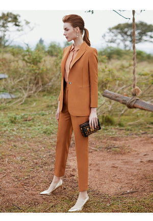 Caramel Tailored Elegant Pant Suit Sets - FashionByTeresa