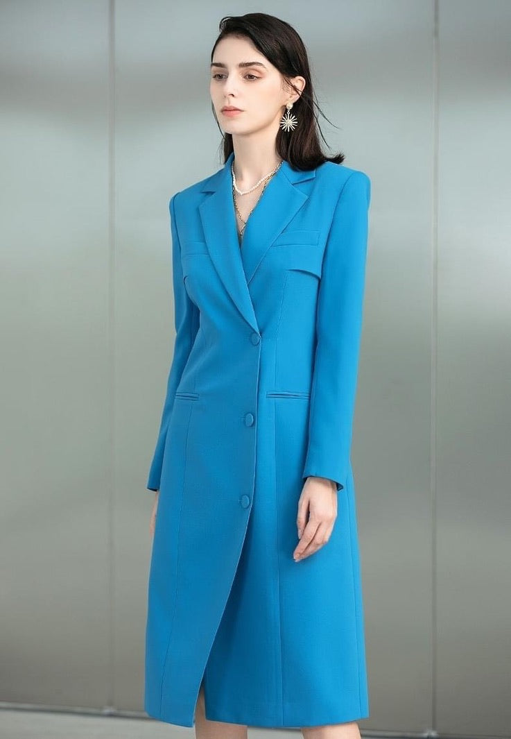 Blue Doublebreasted Coat Dress - FashionByTeresa