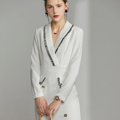 Elegant V-Neck Button Dress - FashionByTeresa