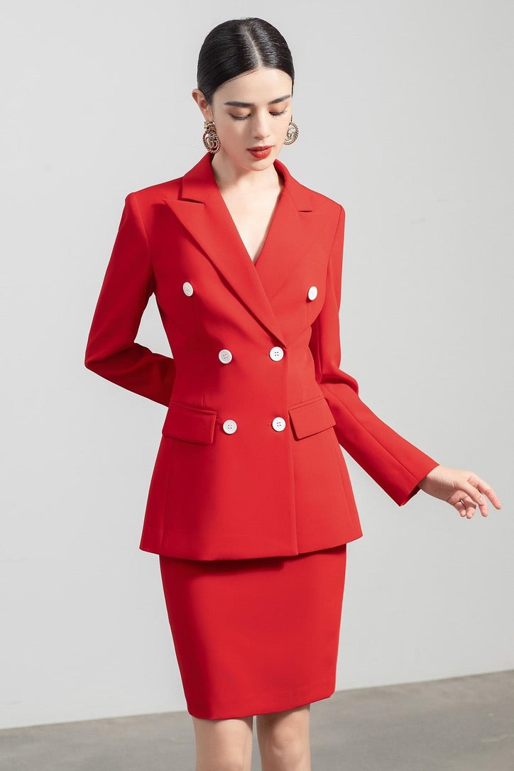 Red Double Breasted Skirt and Pantsuit | FashionByTeresa