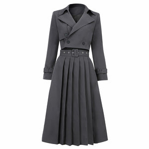 Gray Two Piece Pleated Skirt Suits - FashionByTeresa
