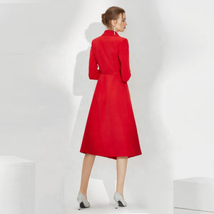 Red V-neck Professional Shirt Dress - FashionByTeresa