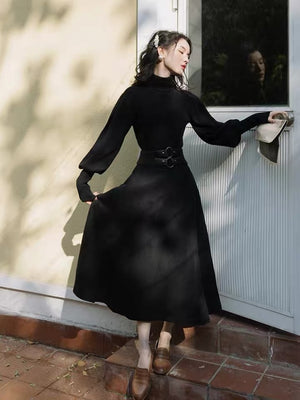 Black genuine luxury long cashmere wool coat - FashionByTeresa