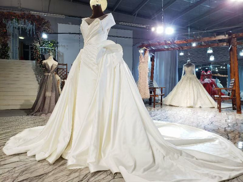 Ivory OFF Shoulder Satin Wedding Dress as picture / Ivory / 10 Ivory OFF Shoulder Satin Wedding Dress as picture / Ivory / 10