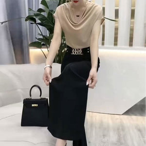Wide Leg Flare Two Piece Pants and Blouse Set - FashionByTeresa