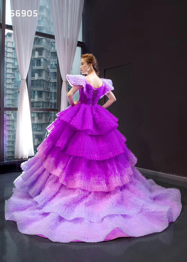 Purple tulle one shoulder long prom dress, purple evening dress – toptby