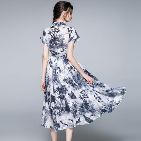 Elegant Black and White Short Sleeve Midi Dress - FashionByTeresa