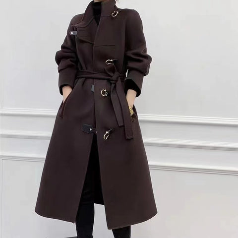 Coffe brown winter and autumn cashmere wool long coats - FashionByTeresa