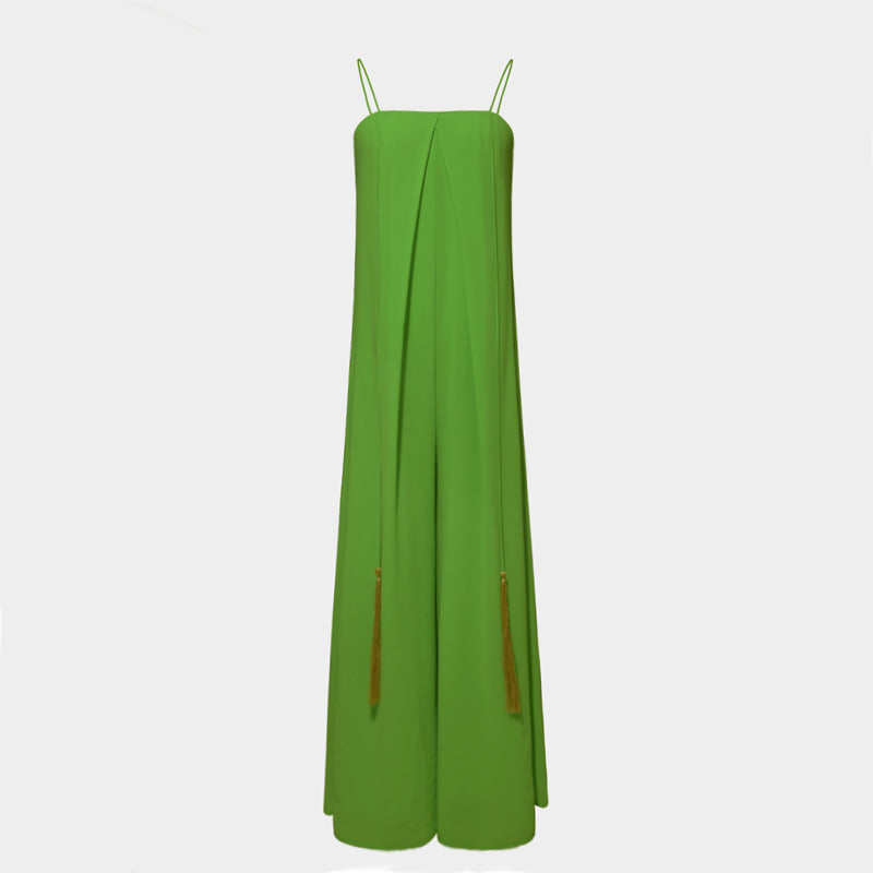 Green Spaghetti Strap Loose Wide Leg Jumpsuit - FashionByTeresa