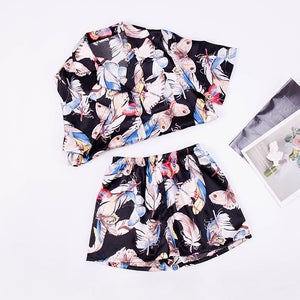 Print Luxury Silk Two Pcs Shorts Pyjama Set - FashionByTeresa