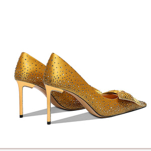 Royal satin rhinestone high heel pumps - FashionByTeresa