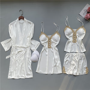 Elegant Satin Silk 4 Pieces Set Pajamas - FashionByTeresa