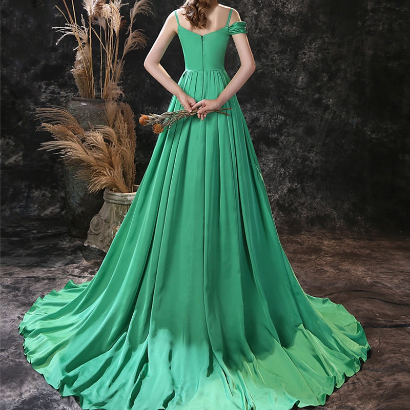 Green Sexy A-Line Satin Long Evening Gown | FashionByTeresa, Green / 12 Green Sexy A-Line Satin Long Evening Gown | FashionByTeresa, Green / 12