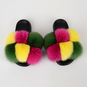 Colorful Slipper faux Fur Women Casual Slipper - FashionByTeresa