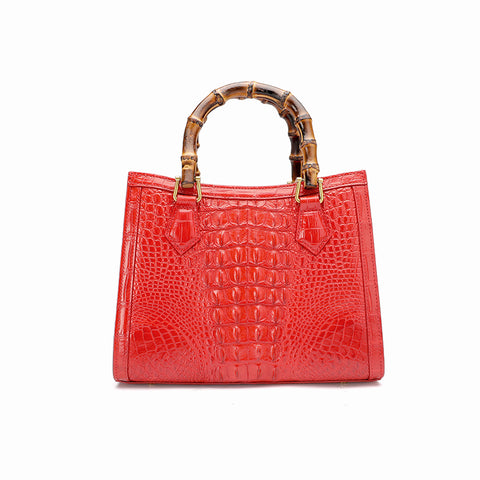 Bambo handle crossbody alligator handbag - FashionByTeresa
