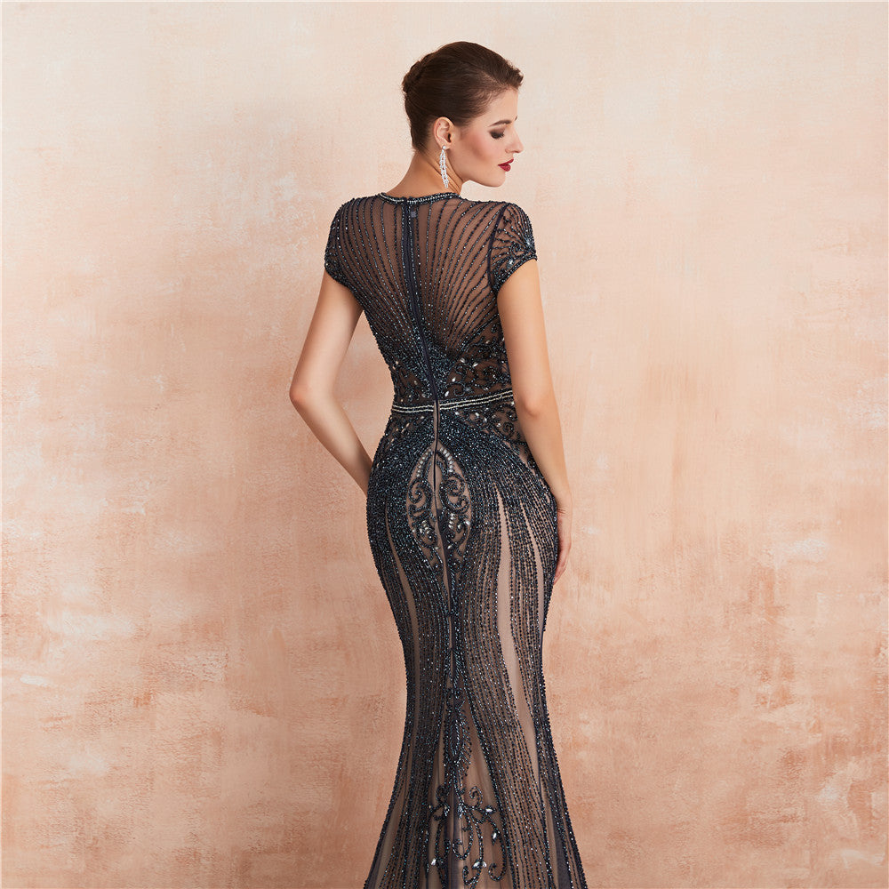 Black Nude Sexy Lace Beaded Ball Gown | FashionByTeresa, Floor Length / Black / 8 Black Nude Sexy Lace Beaded Ball Gown | FashionByTeresa, Floor Length / Black / 8
