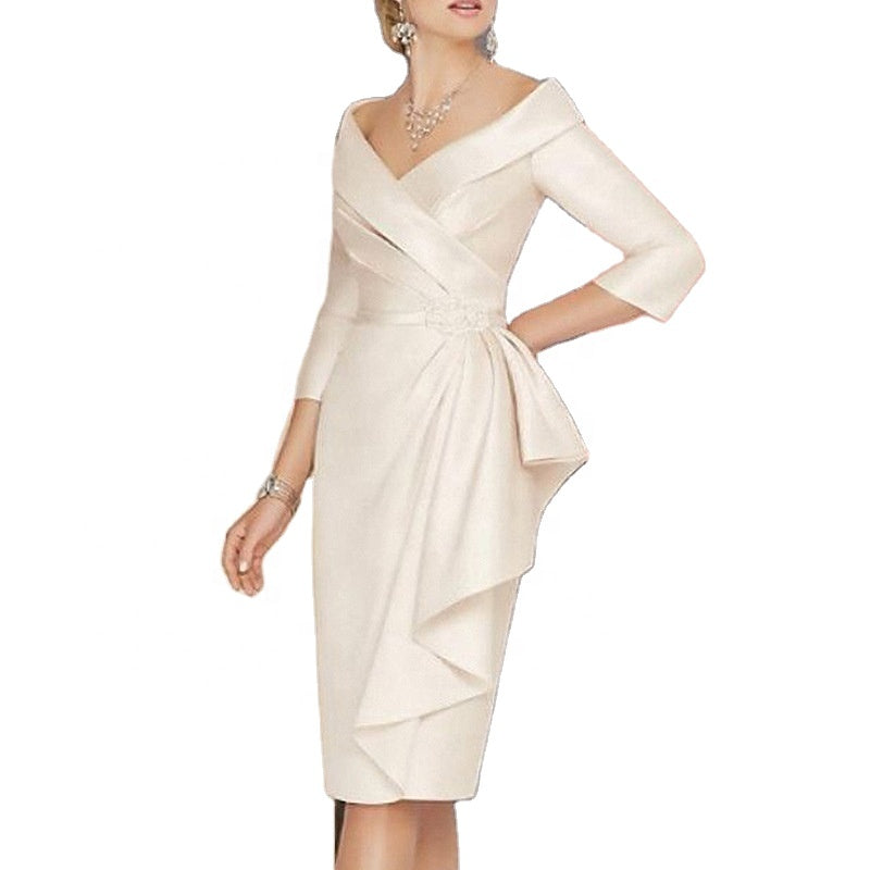 V-neck Ruffles Elegant Special Occassion Dress - FashionByTeresa