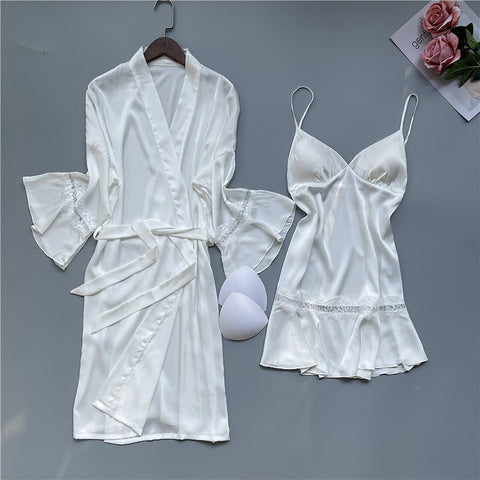 Two-Piece Set Satin Nightgown - FashionByTeresa