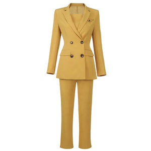 Yellow Three Piece Double Breasted Suits - FashionByTeresa