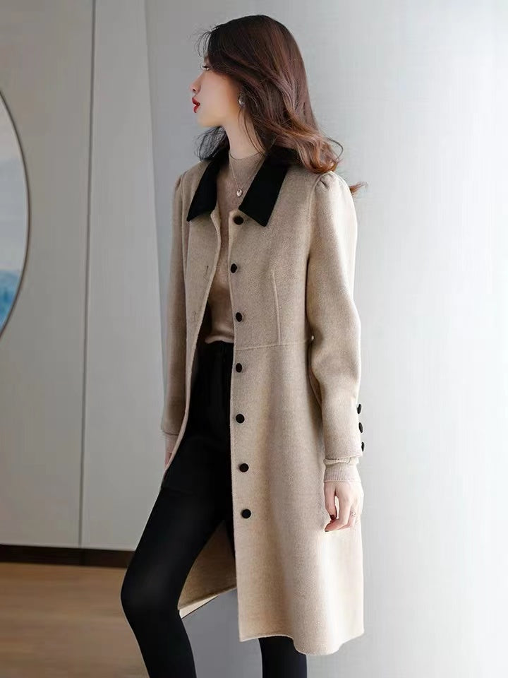 Beige winter coats luxury slim ladies long cashmere wool coat - FashionByTeresa