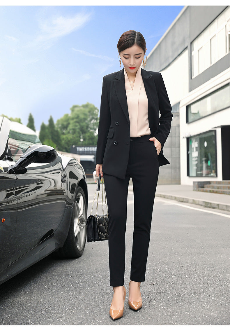 Black Double Breasted Pant Suit - FashionByTeresa