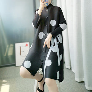 Loose Fit Pleated Polka Dot Lightweight Jacket Dress - FashionByTeresa