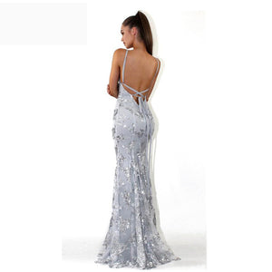 Sexy Sequin V-neck Backless Lace-up Evening Gown - FashionByTeresa