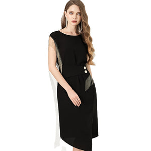 Black Elegant Fringe Cocktail Midi Dress - FashionByTeresa