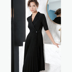 Black Chiffon Suit Collar Career Dress - FashionByTeresa
