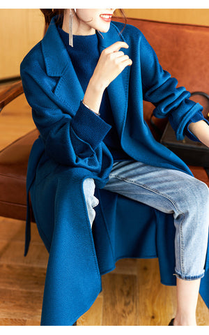 Winter Italian 100% Mongolian Blue Cashmere Wool Embroidery Thick Coat - FashionByTeresa