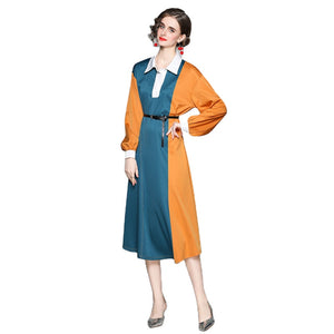 Elegant Color Block Sailor Collar Midi Dress - FashionByTeresa