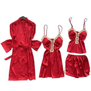 Elegant Satin Silk 4 Pieces Set Pajamas - FashionByTeresa