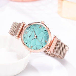 Luxury Magnet Buckle Flower Rhinestone Quartz Wrist Watch Bracelet Set - FashionByTeresa